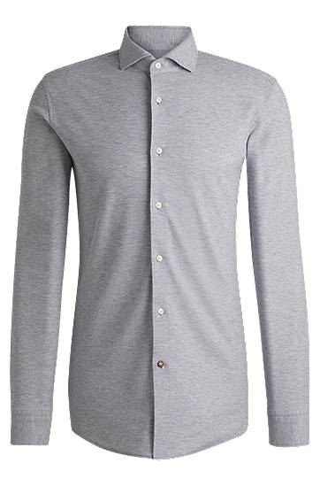 Košulja BOSS Slim-Fit Cotton-Piqué Jersey Shirt Siva | 50527675