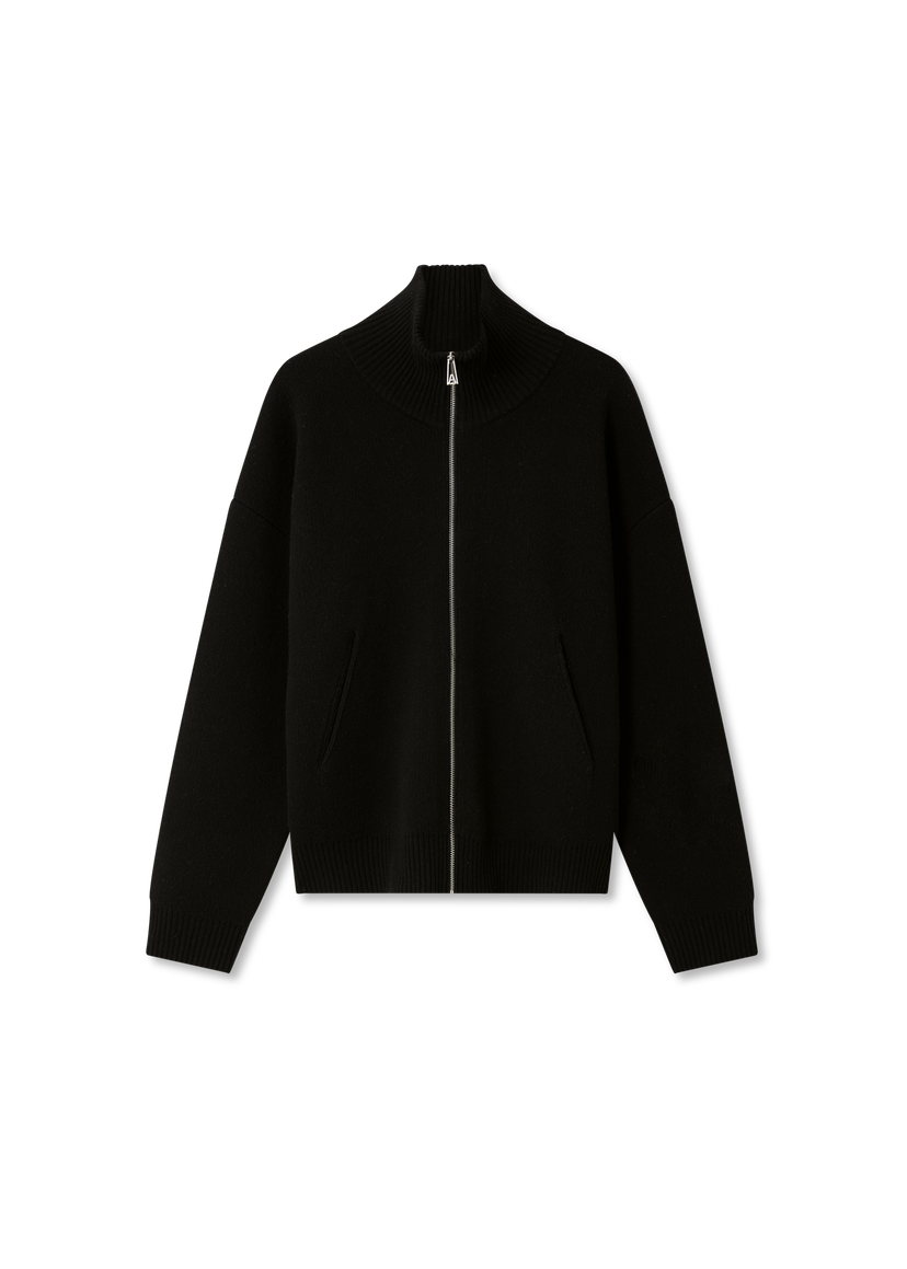 Džemper AXEL ARIGATO Core Ribbed Collar Zip-Up Sweater with Front Pockets Crna | A2143004