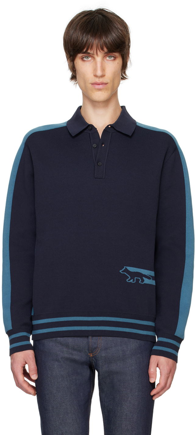 Polo majica MAISON KITSUNÉ Flash Fox Polo Plava | NM00203KM0327