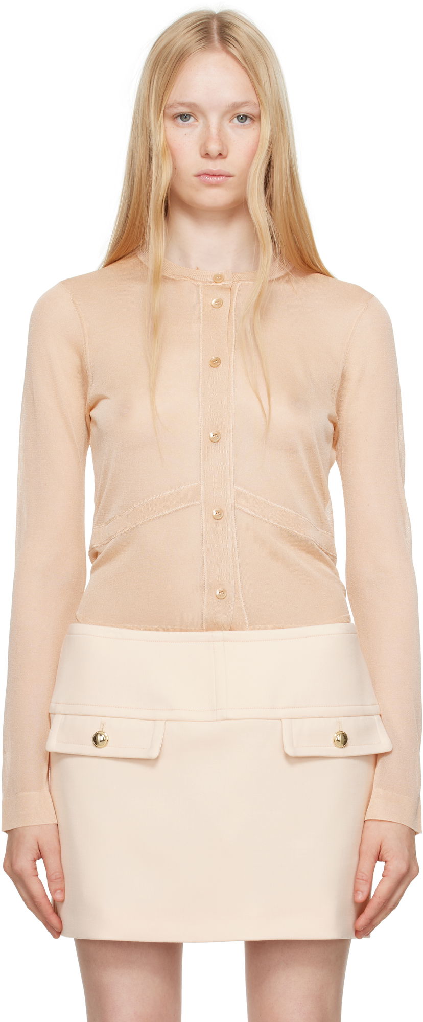 Suknja Tom Ford TOM FORD Long Sleeve Knit Cardigan Bež | CAK374-YAX865