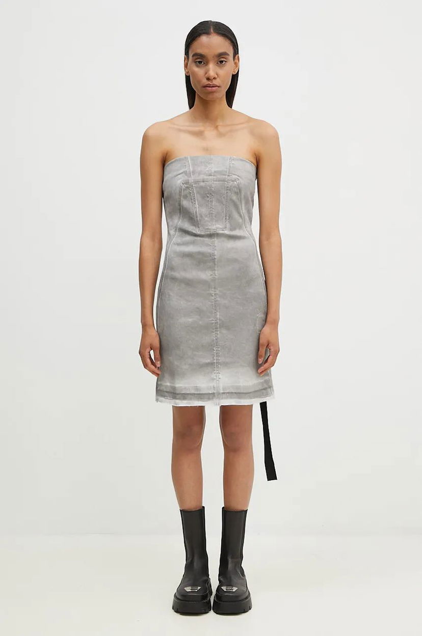 Haljina Rick Owens Splintered Denim Bustier Mini Dress Siva | DS02D2501.HSCF