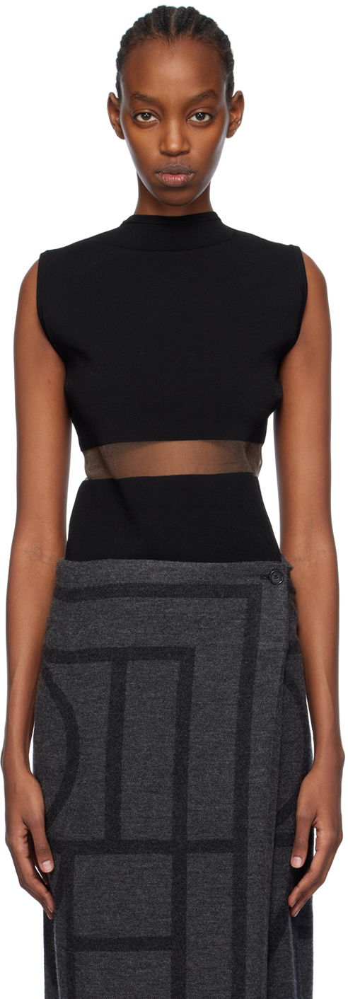 Haljina TOTEME TOTEME High-Neck Mesh-Paneled Top Crna | 241-WRT1068-YA0028