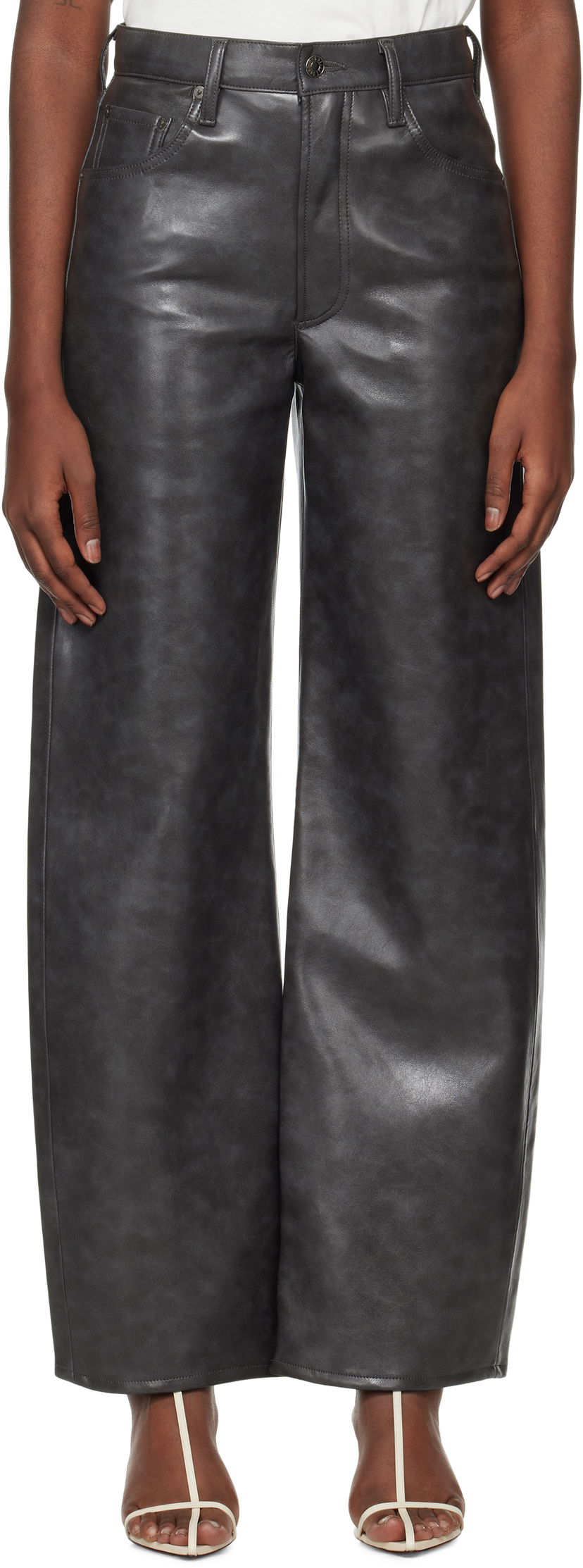 Hlače AGOLDE Low Curve Recycled Leather Pants Siva | A9231-1558