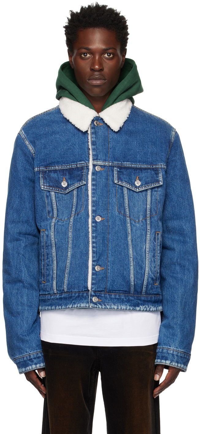 Jakna We11done We11done Regular-Fit Sherpa Denim Jacket Plava | WD-DJ3-22-362-U-BL