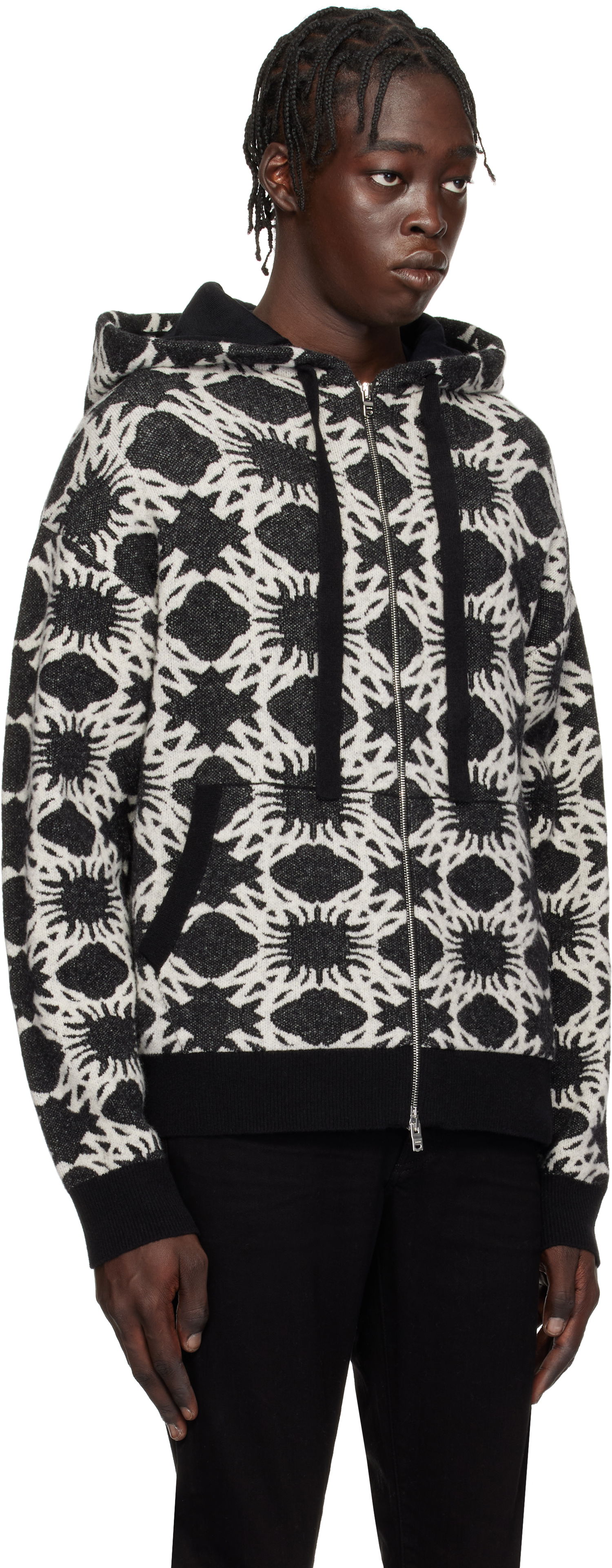 Dukserice AMIRI Geometric-Print Knit Zip-Up Hoodie Crna | AMKNHD1011, 1