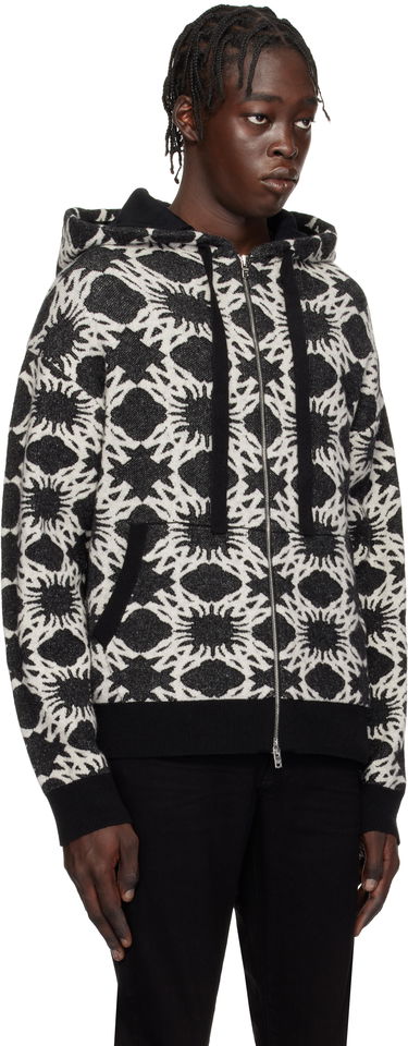 Dukserice AMIRI Geometric-Print Knit Zip-Up Hoodie Crna | AMKNHD1011, 1