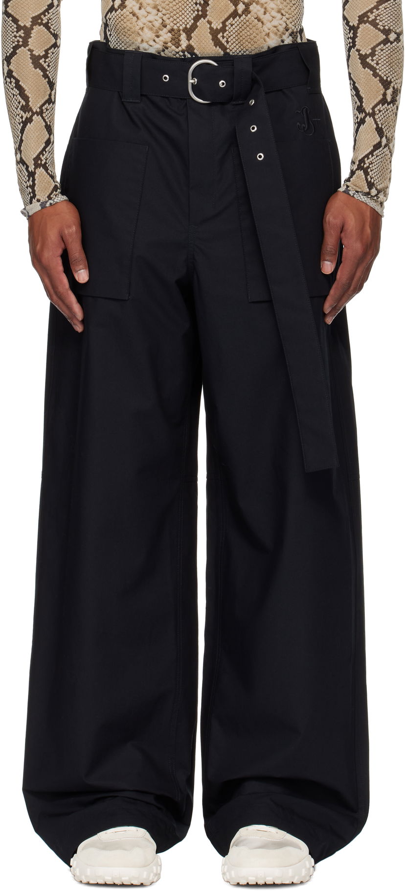 Hlače Jil Sander Jil Sander Belted Wide-Leg Trousers Crna | J47KA0234_J45039