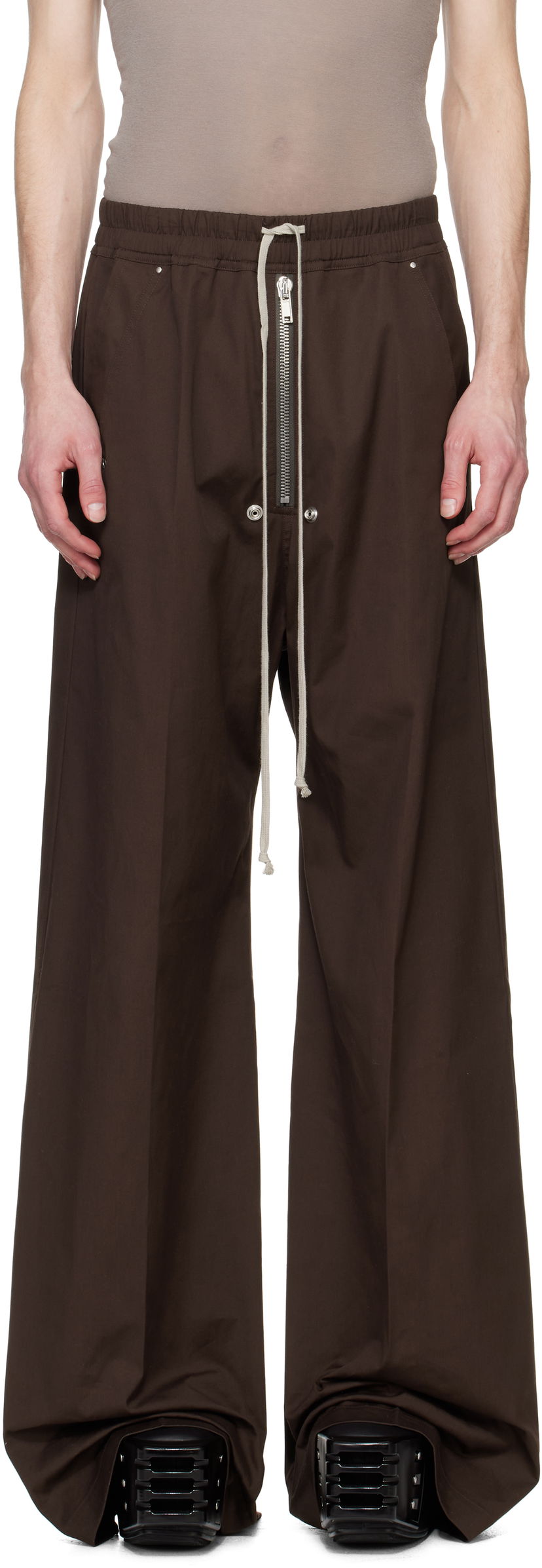 Hlače Rick Owens Rick Owens Hollywood Wide Bela Trousers Smeđa | RU01E5366 TE