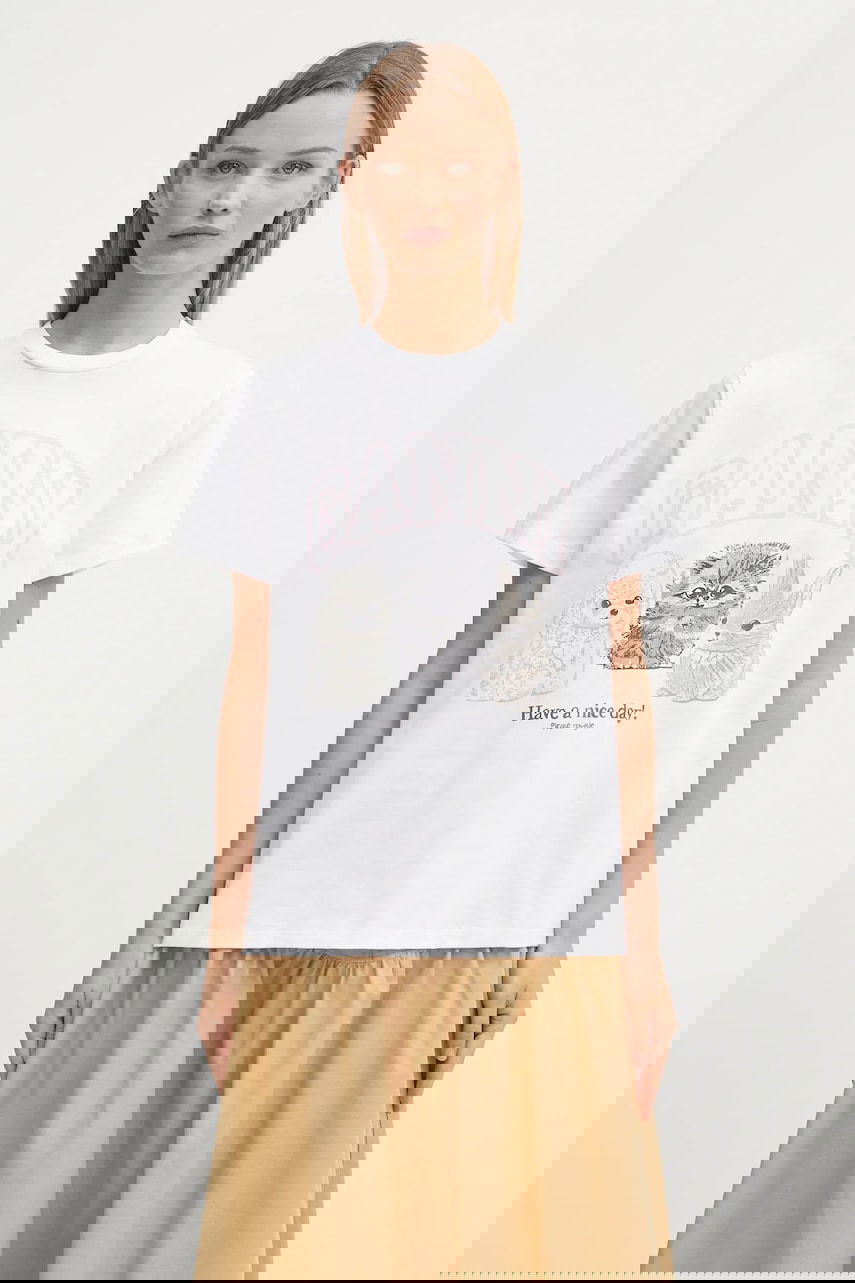 Majica kratkih rukava GANNI GANNI Basic Cotton Jersey Animals Relaxed T-Shirt Bijela | T4376, 0