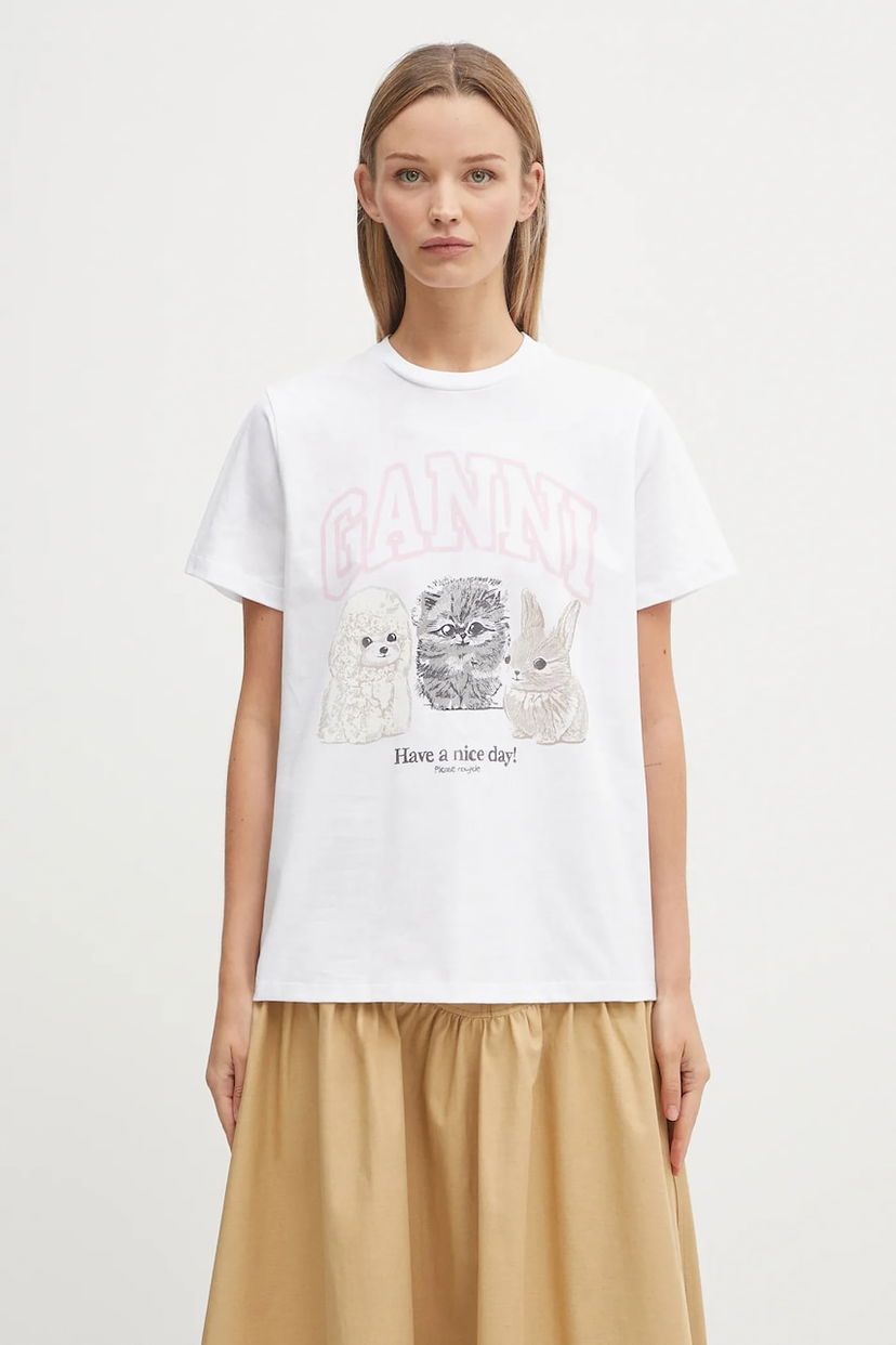 Majica kratkih rukava GANNI GANNI Basic Cotton Jersey Animals Relaxed T-Shirt Bijela | T4376