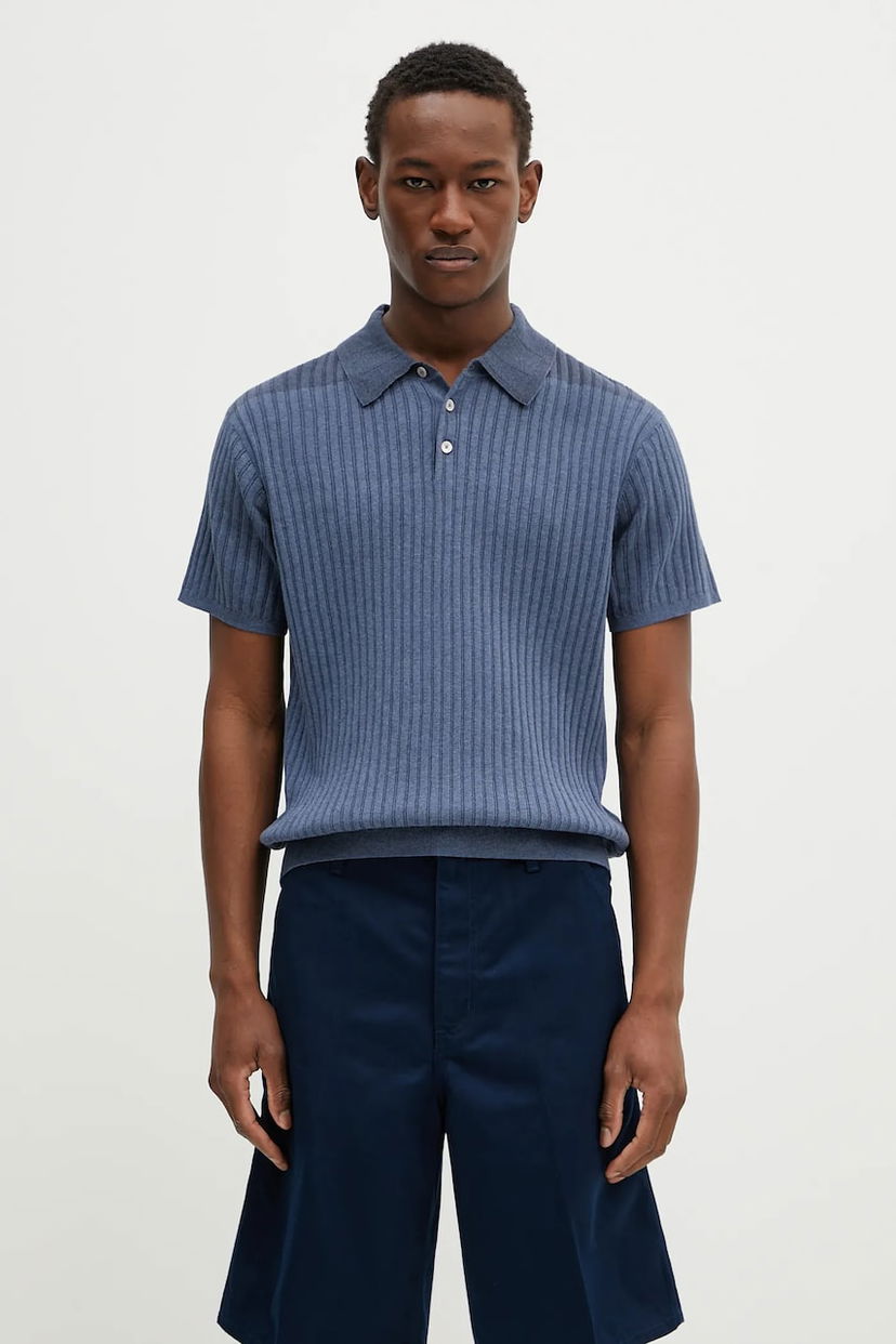 Polo majica Paul Smith Paul Smith Ribbed Knit Polo Shirt Plava | M1R.267Z.P02679