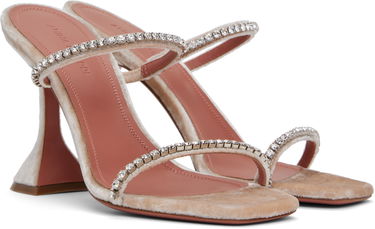 Dodaci Amina Muaddi Amina Muaddi Gilda Crystal-Embellished Velvet Heeled Sandals Bež | GILDA SLIPPER VELVET, 3
