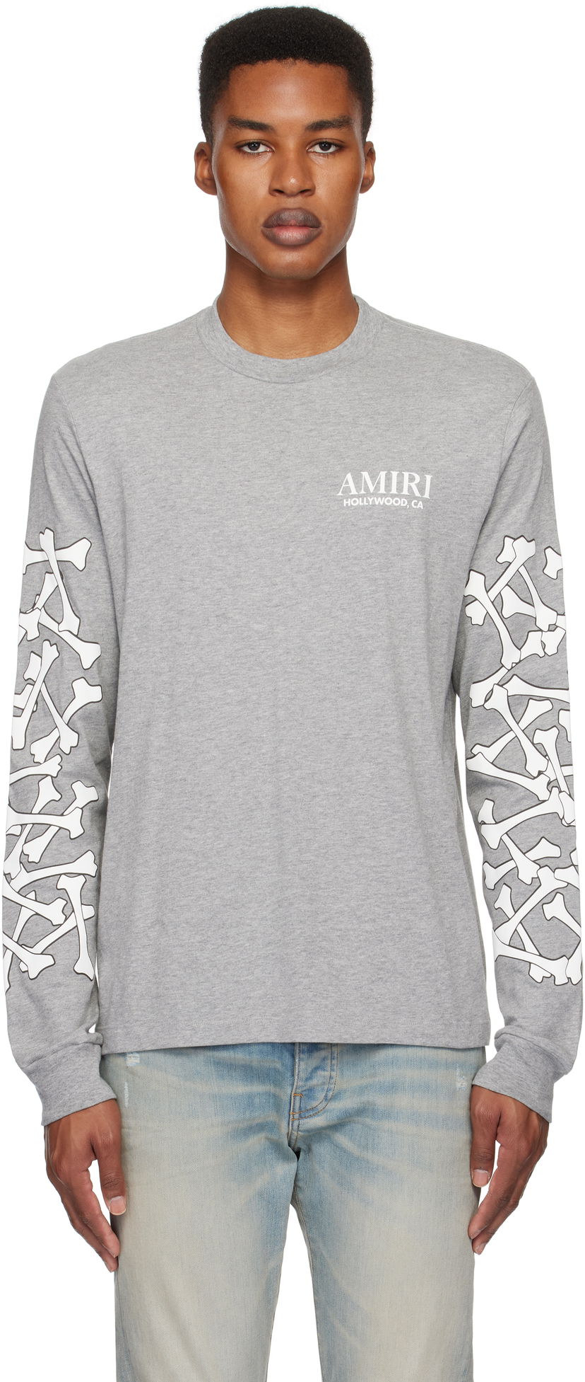 Majica kratkih rukava AMIRI Stacked Bones Graphic Long Sleeve T-Shirt Siva | AMJYTE1076