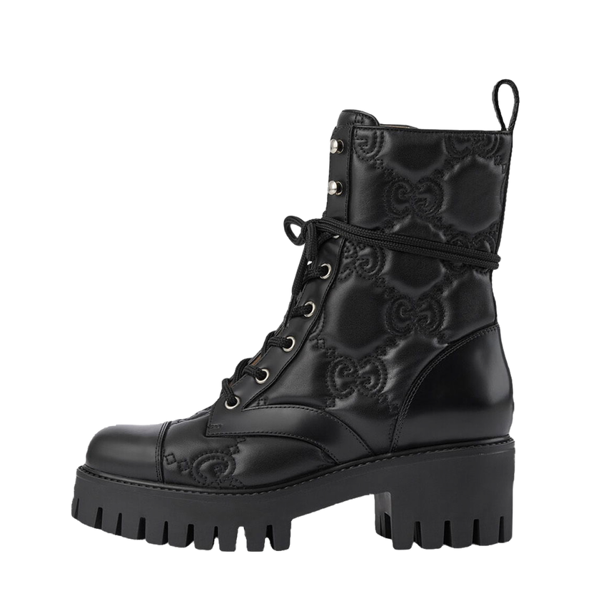 Tenisice i cipele Gucci GG 70mm Quilted Lace Up Boots 'Black Leather' Crna | 718386 DS8U0 1000
