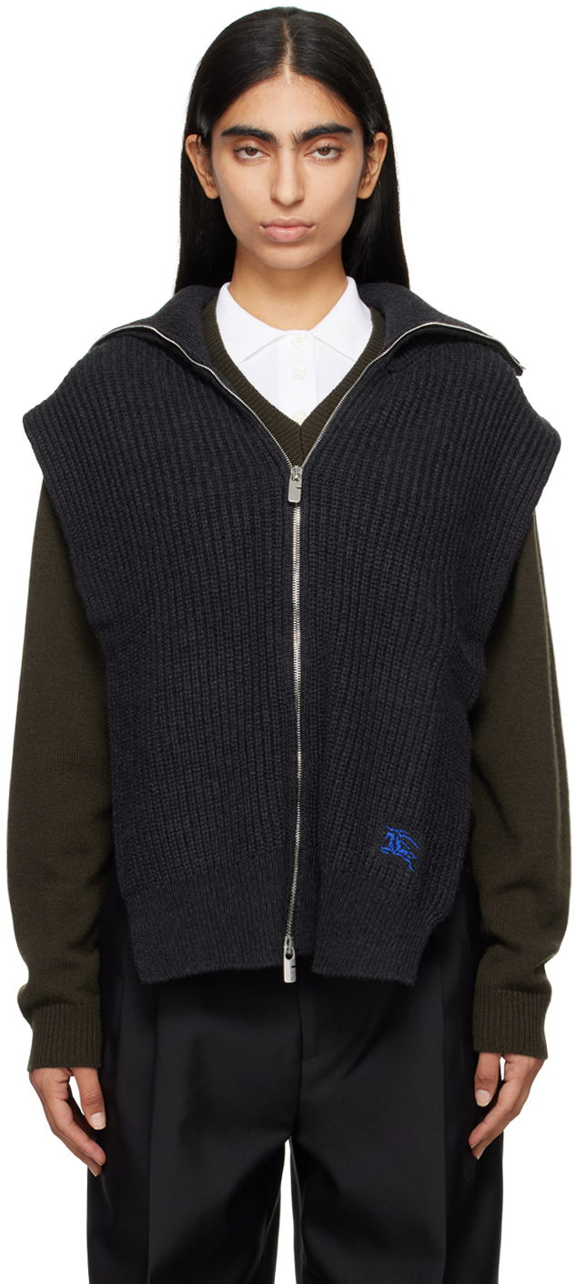 Džemper Burberry Cashmere Zip Vest Siva | 8093980