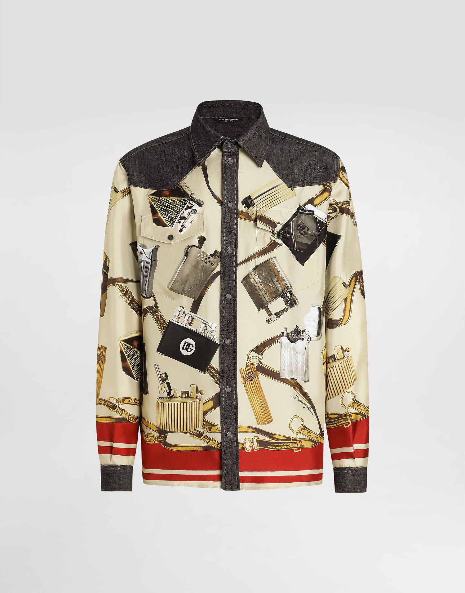 Košulja Dolce & Gabbana Dolce & Gabbana Silk & Denim Lighter Print Shirt Bež | G5MO3DG8MD8S9001, 0