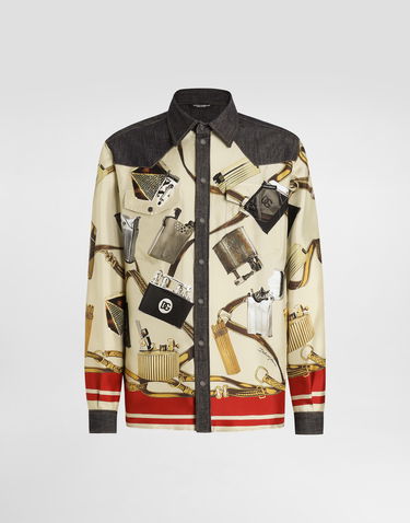 Košulja Dolce & Gabbana Dolce & Gabbana Silk & Denim Lighter Print Shirt Bež | G5MO3DG8MD8S9001, 0