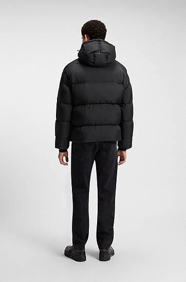 Pernata jakna BOSS Oversized-fit Hooded Puffer Jacket in Crinkle Ripstop Crna | 50543618, 1