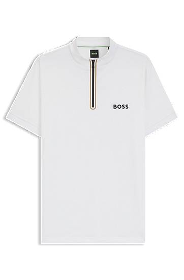 Polo majica BOSS BOSS Active Zip-Neck Stretch-Mesh T-Shirt Bijela | 50543347