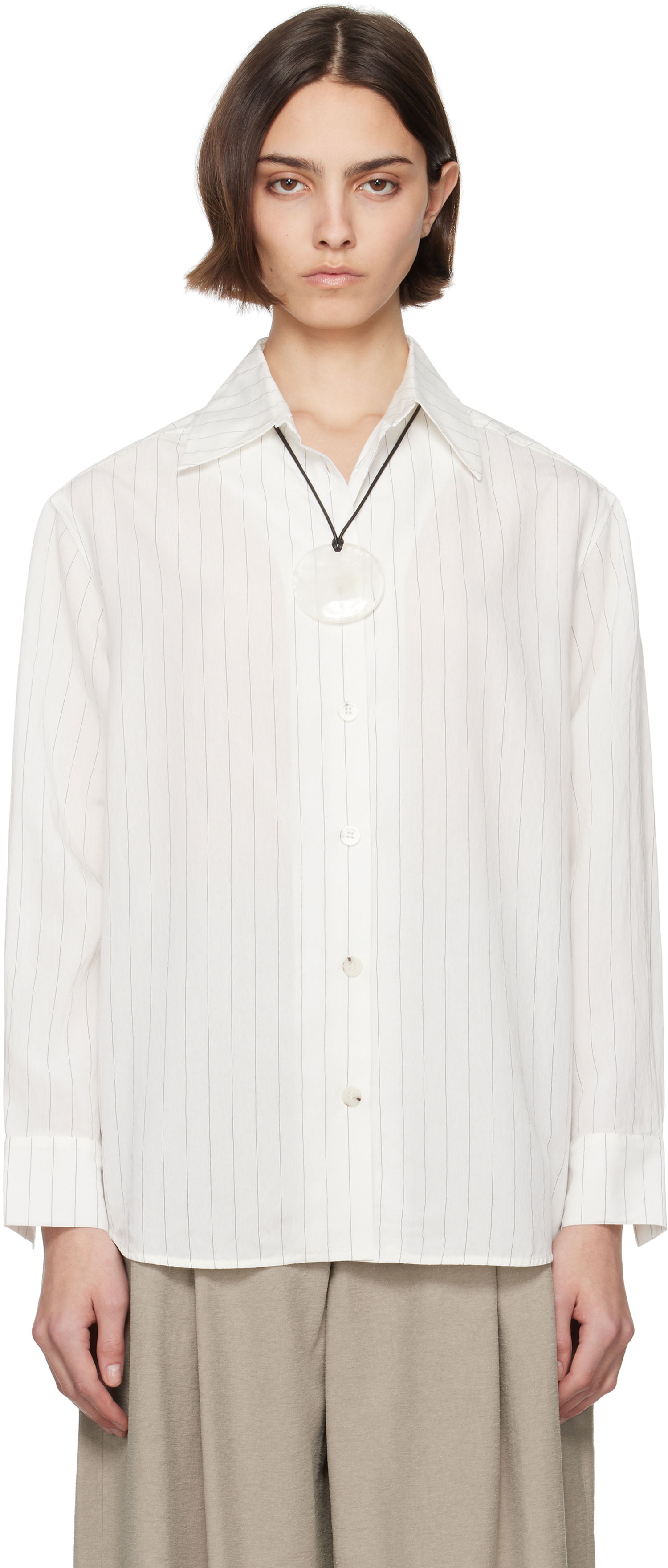Košulja Nanushka Nanushka Fryda Pinstriped Button-Down Shirt Bijela | NW25SSTP26400, 0