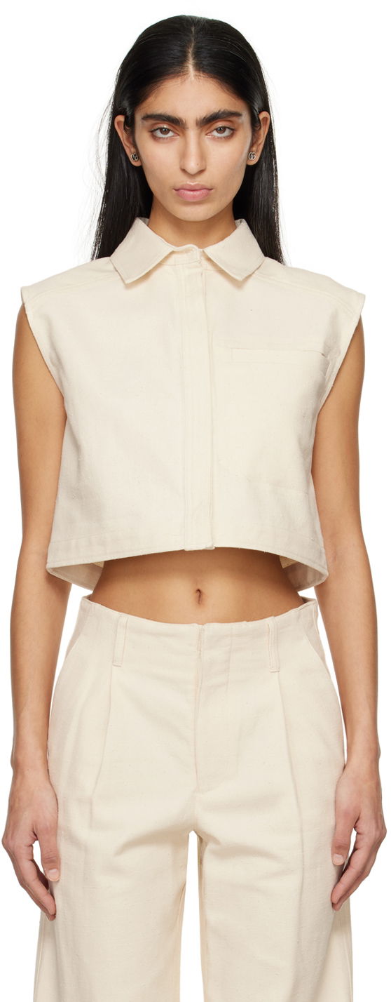 Košulja Loulou de Saison Loulou de Saison Adora Cropped Sleeveless Shirt Bijela | ADORA