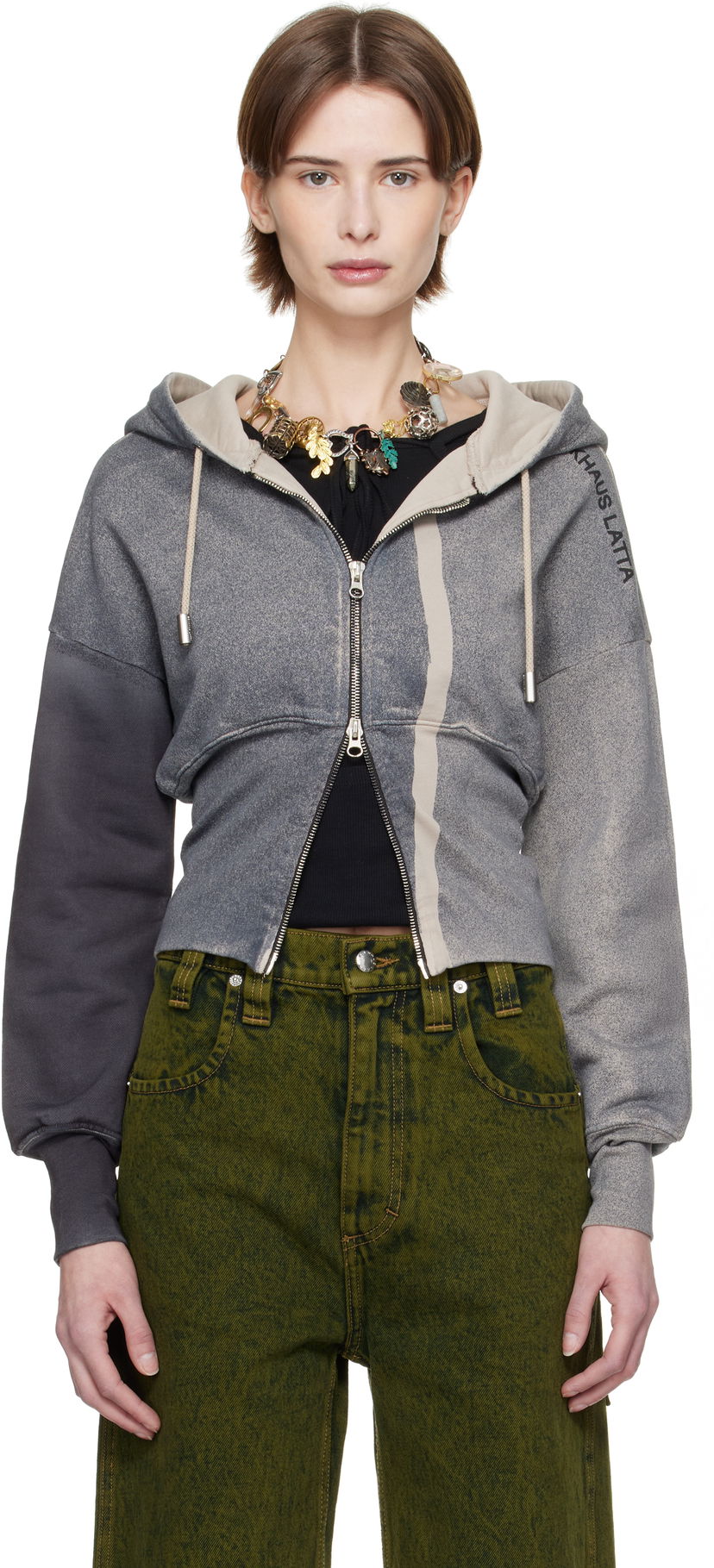 Dukserice Eckhaus Latta Eckhaus Latta Snatched Zip-Up Hoodie Siva | 4000-EL-PS25-S -