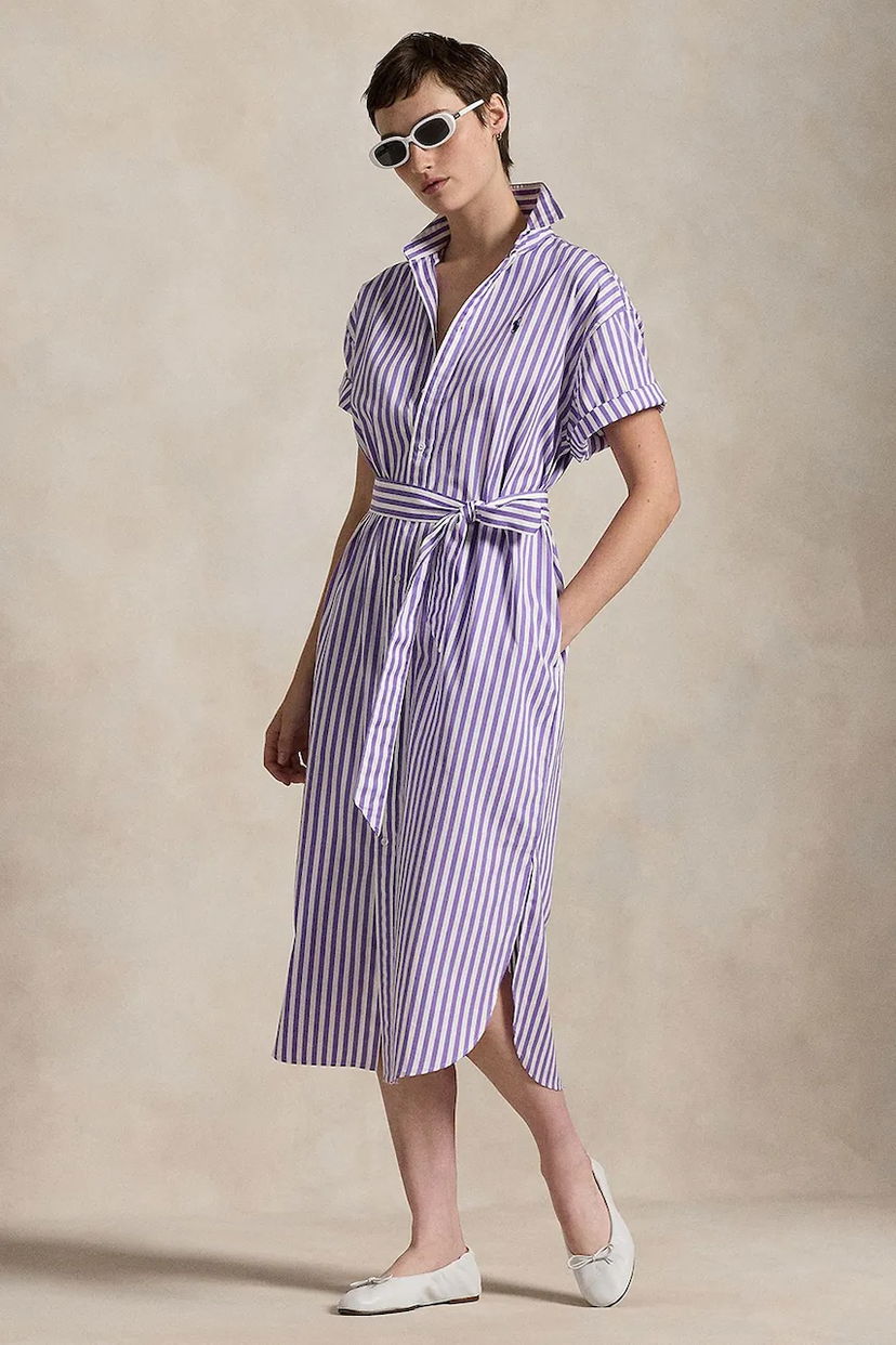 Haljina Polo by Ralph Lauren Cotton Striped Midi Polo Shirt Dress with Tie-Waist Višebojno | 211959911