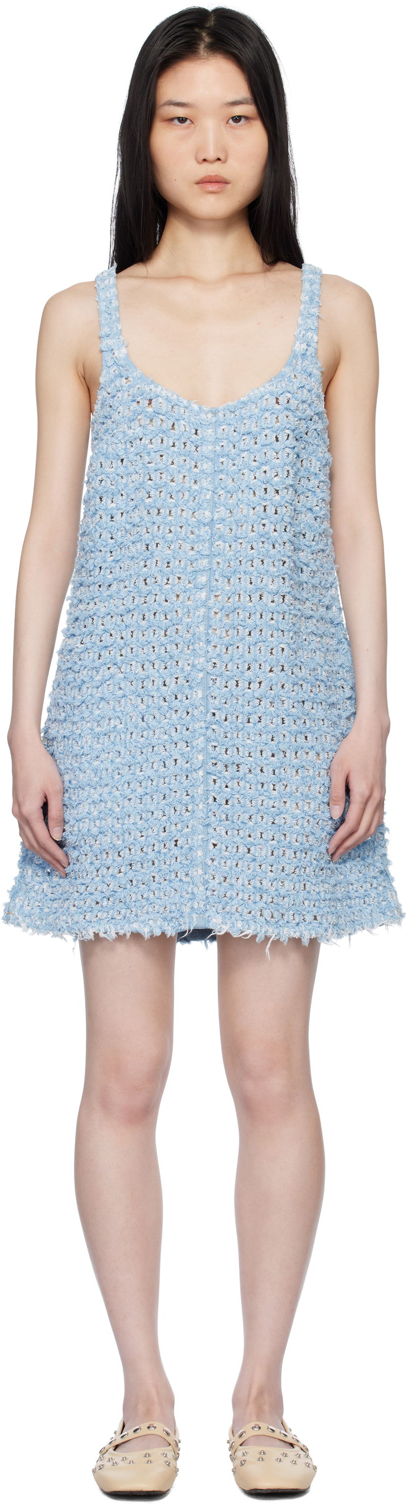 Haljina Stella McCartney Stella McCartney Women's Bouclé Denim Minidress Plava | 6D03483SQH06
