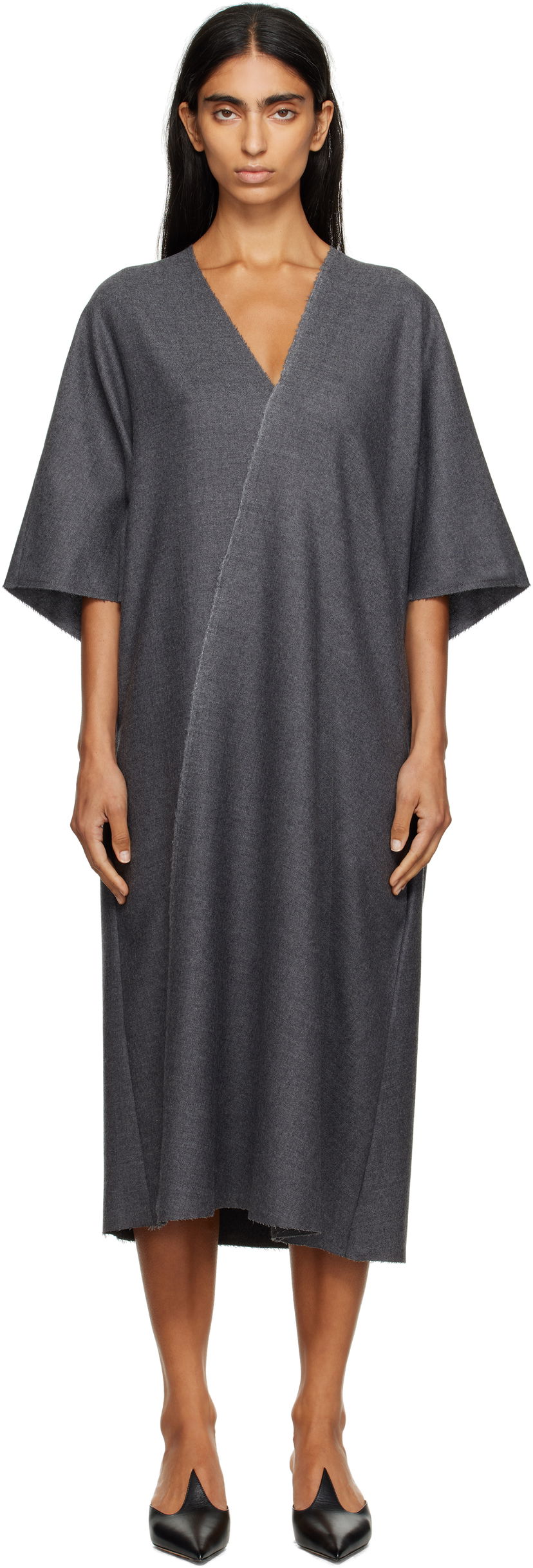 Haljina Maison Margiela MM6 Maison Margiela Raw Edge Midi Dress Siva | S52DD0066 M35466