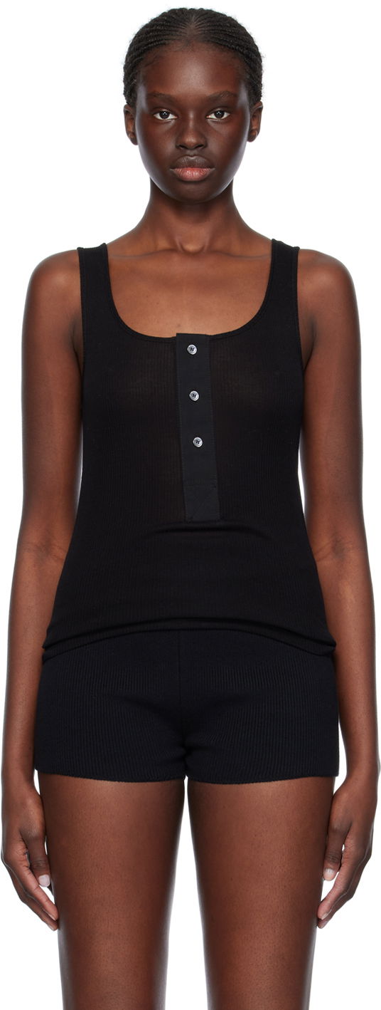 Majica bez rukava AMI Paris Button Tank Top Crna | FTK034.JE0055