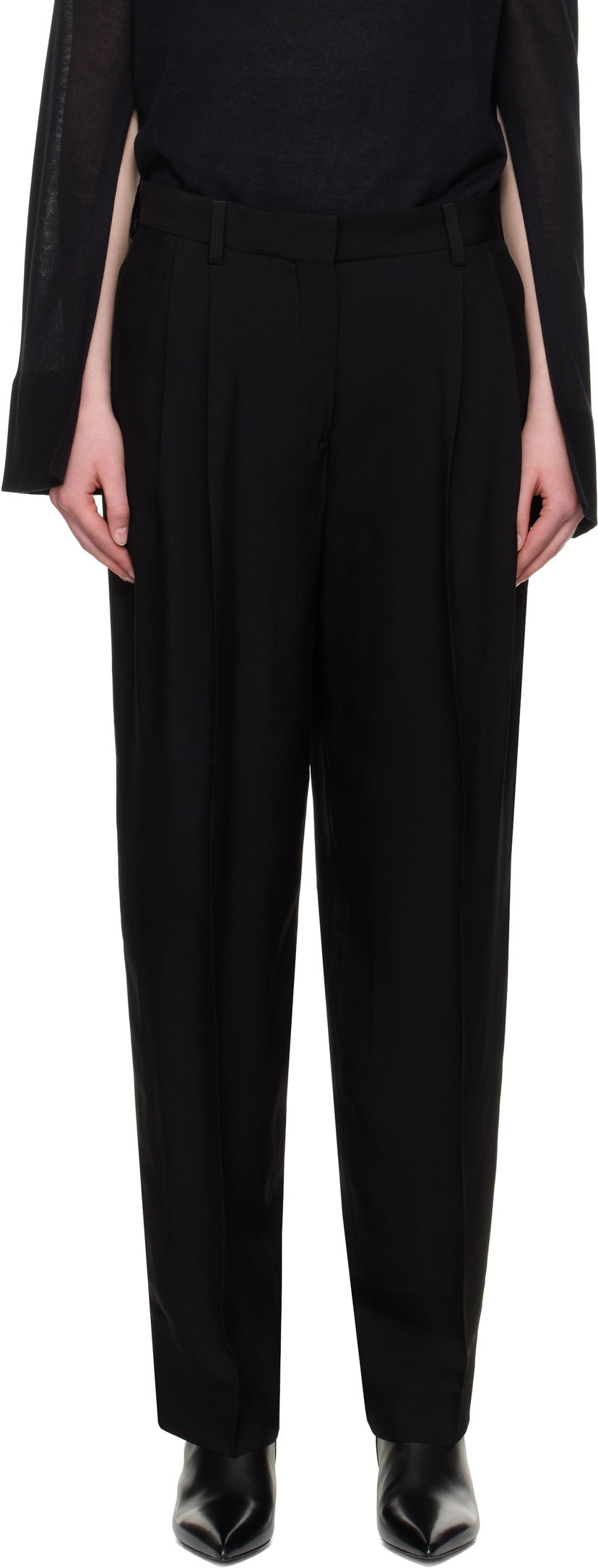 Hlače TOTEME TOTEME Double-Pleat Straight-Leg Trousers Crna | 252-WRB0289-FB0459