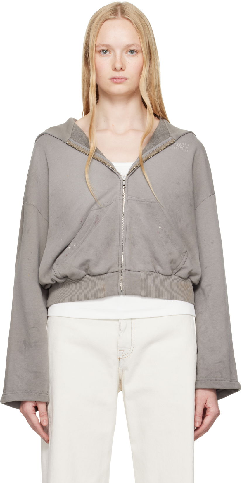 Dukserice Maison Margiela MM6 Maison Margiela Cropped Zip-Up Hoodie Siva | S62HG0029 M25013
