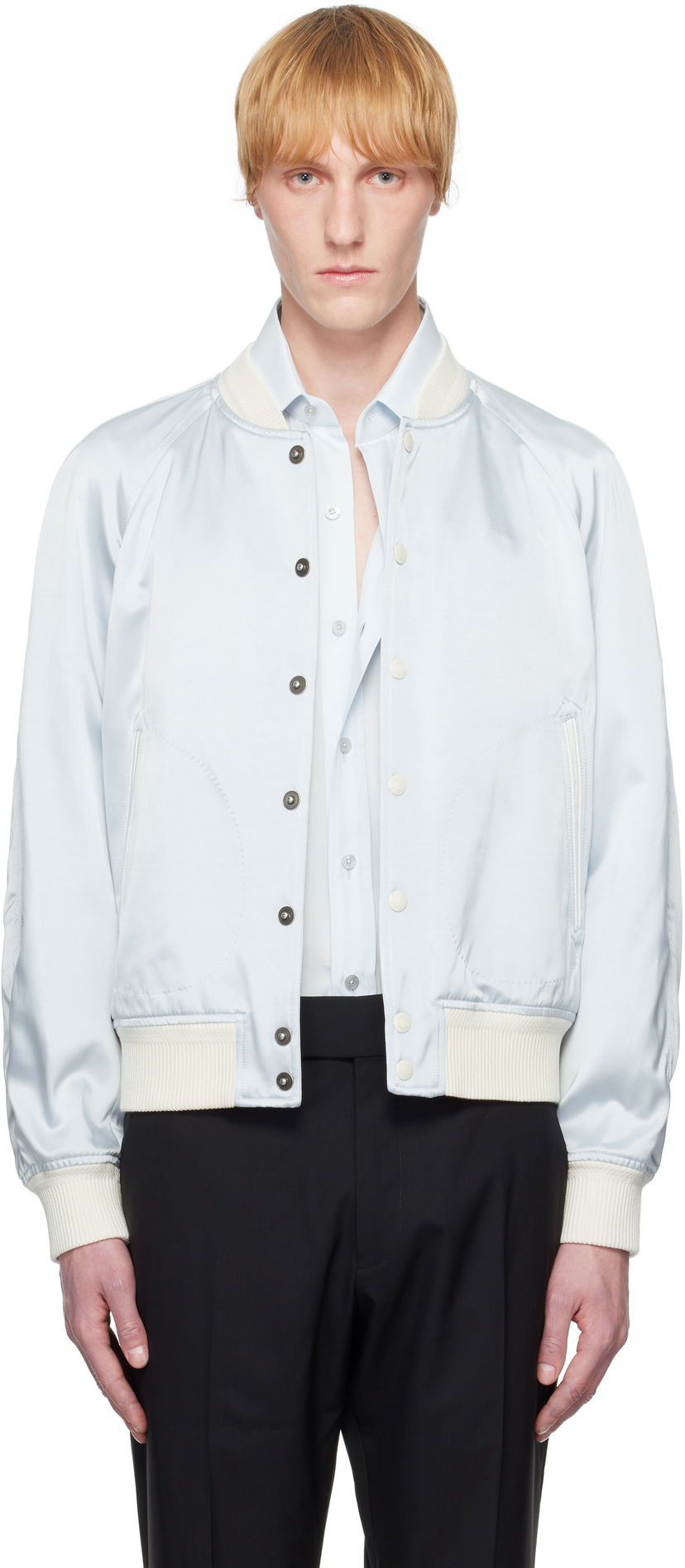 Bomber jakna Tom Ford TOM FORD Shiny Satin Bomber Jacket Plava | OBS052-FMV031S25