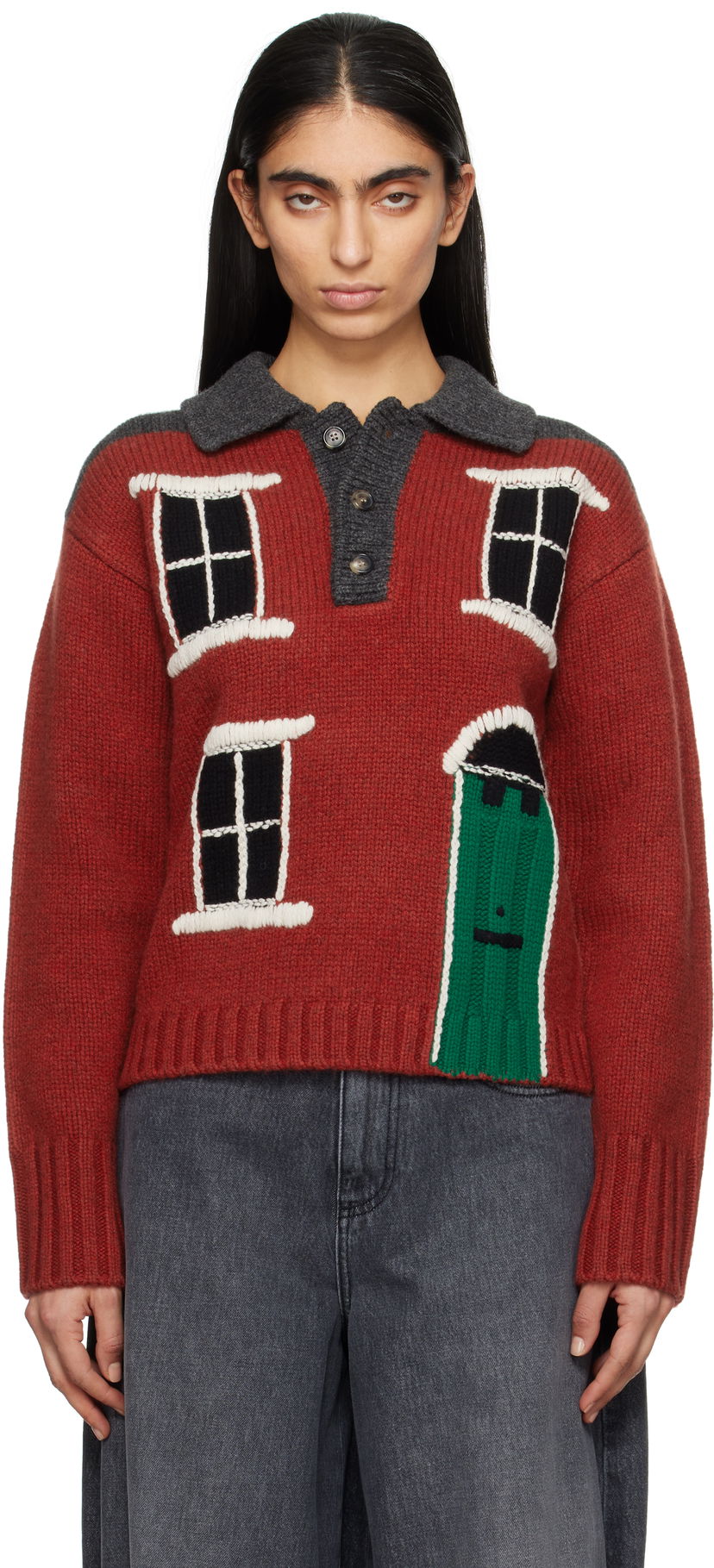 Džemper JW Anderson JW Anderson House Intarsia Polo Sweater Crvena | KW1405-YN0413