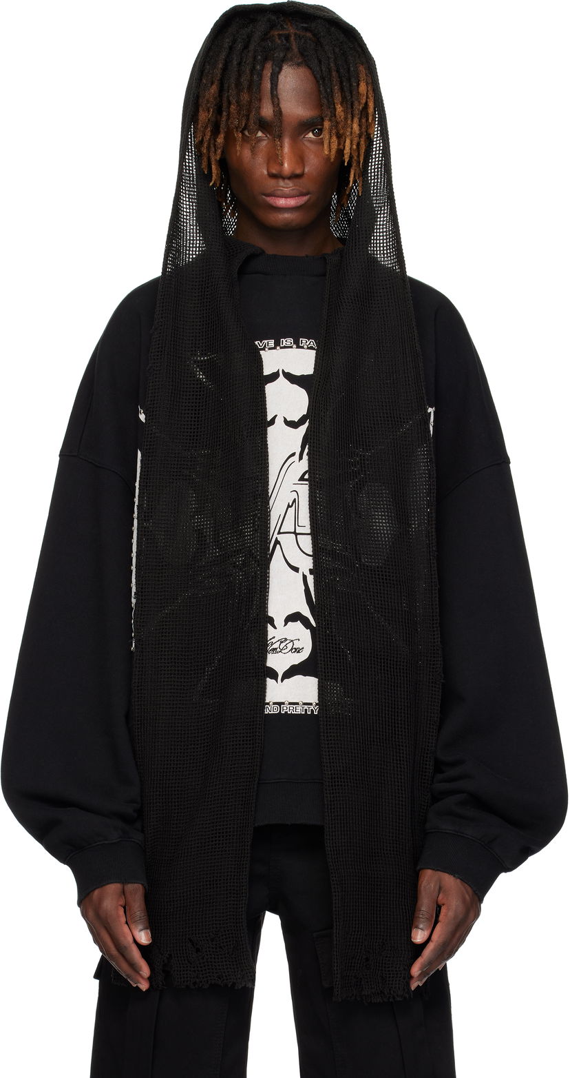 Dukserice We11done We11done Heart-Cross Long-Sleeved Muffler Hoodie Crna | WD-TH0-25-845-U-BK