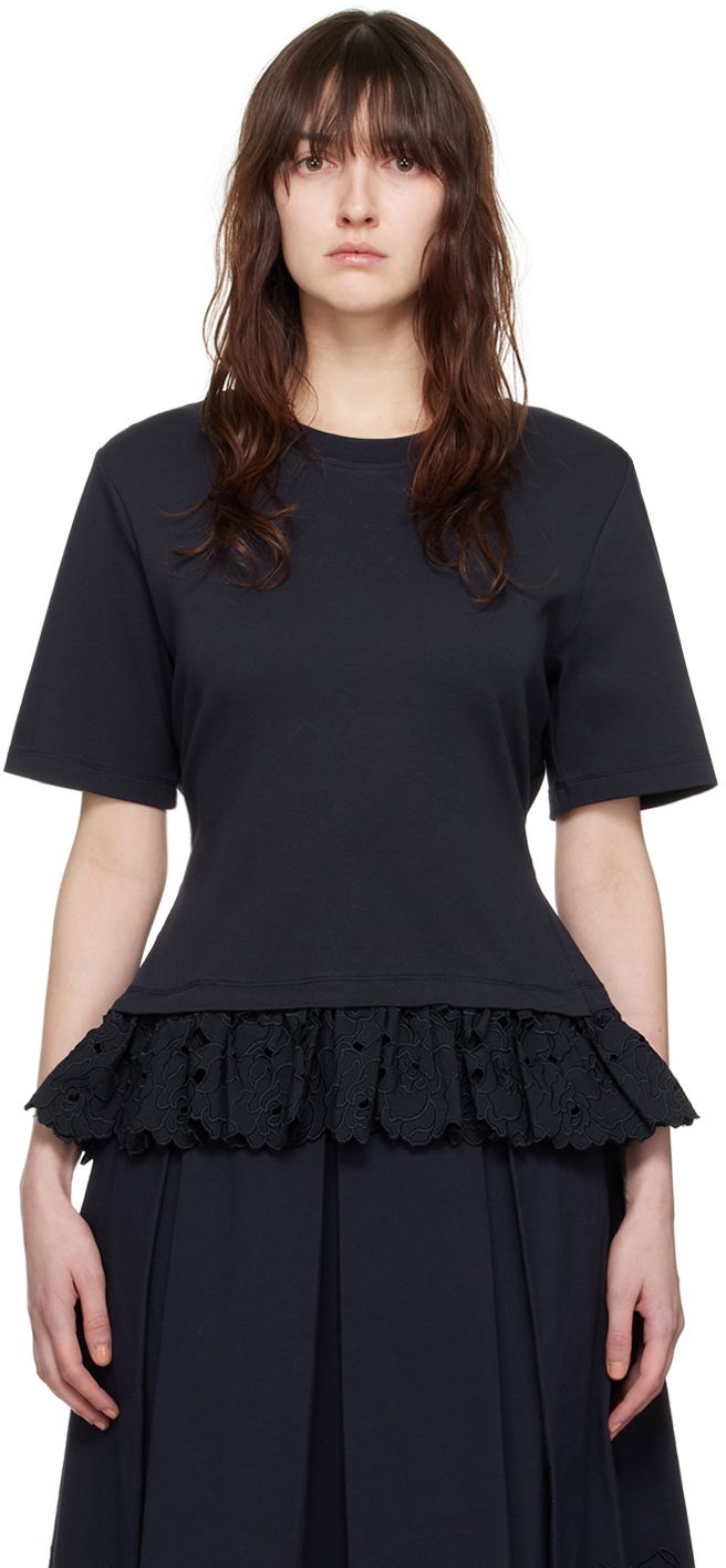 Majica kratkih rukava Erdem Erdem Layered Peplum T-Shirt Tamnoplava | PS24_R1JRT3_NCJ