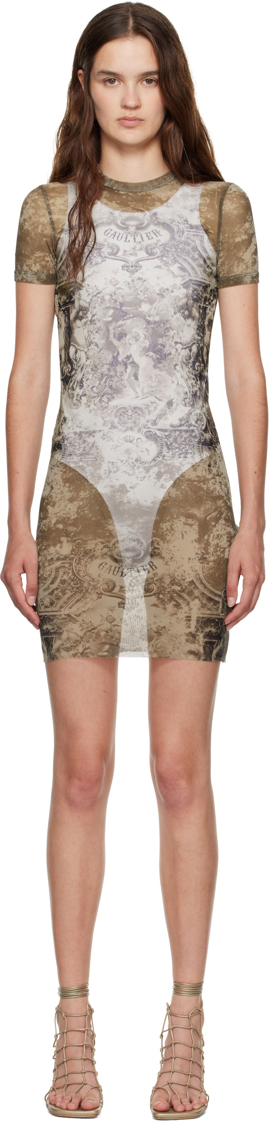 Haljina Jean Paul Gaultier Jean Paul Gaultier 'The Médaillon' Printed Mesh Minidress Smeđa | 25/03-W-DR024-M006P-6965, 0