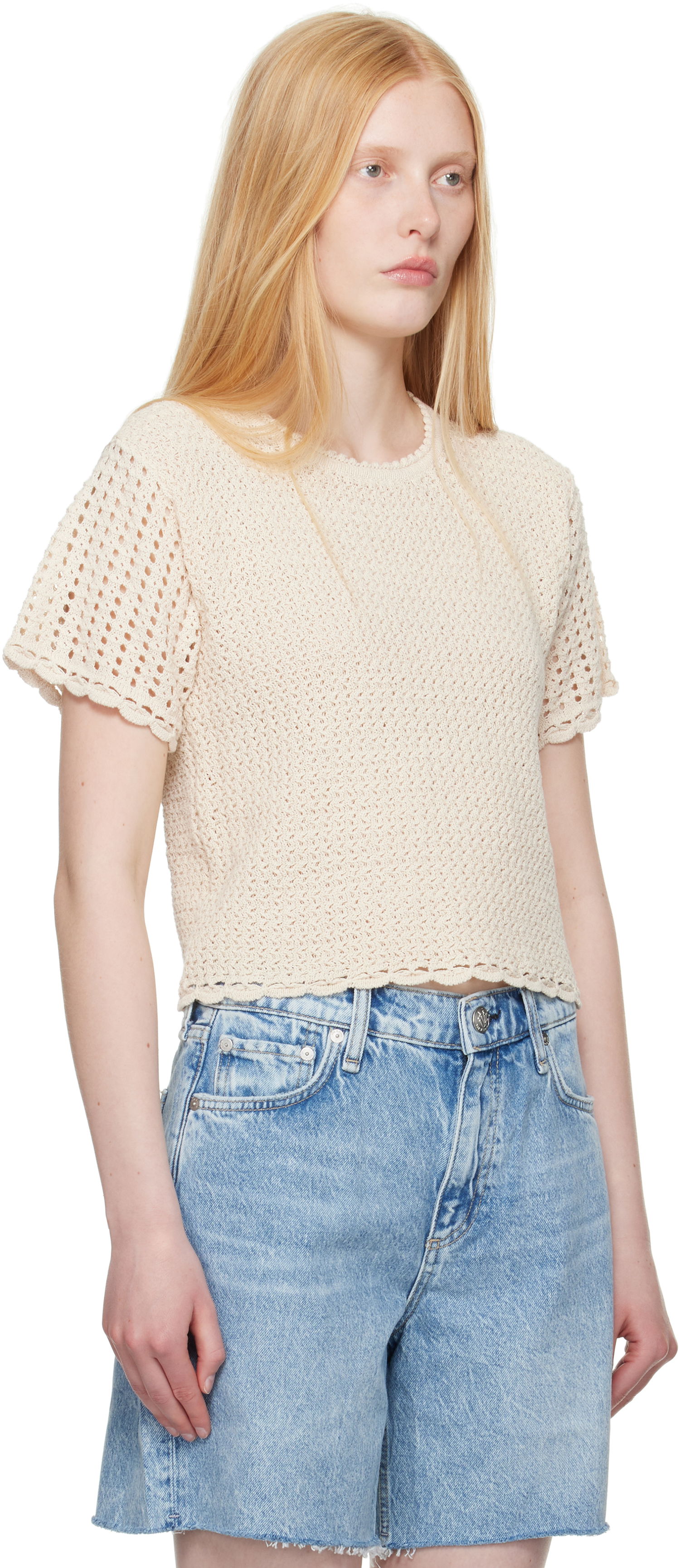 Majica kratkih rukava rag & bone rag & bone Khloe Open Knit Short Sleeve T-shirt Bež | WAS25P016BR16, 1