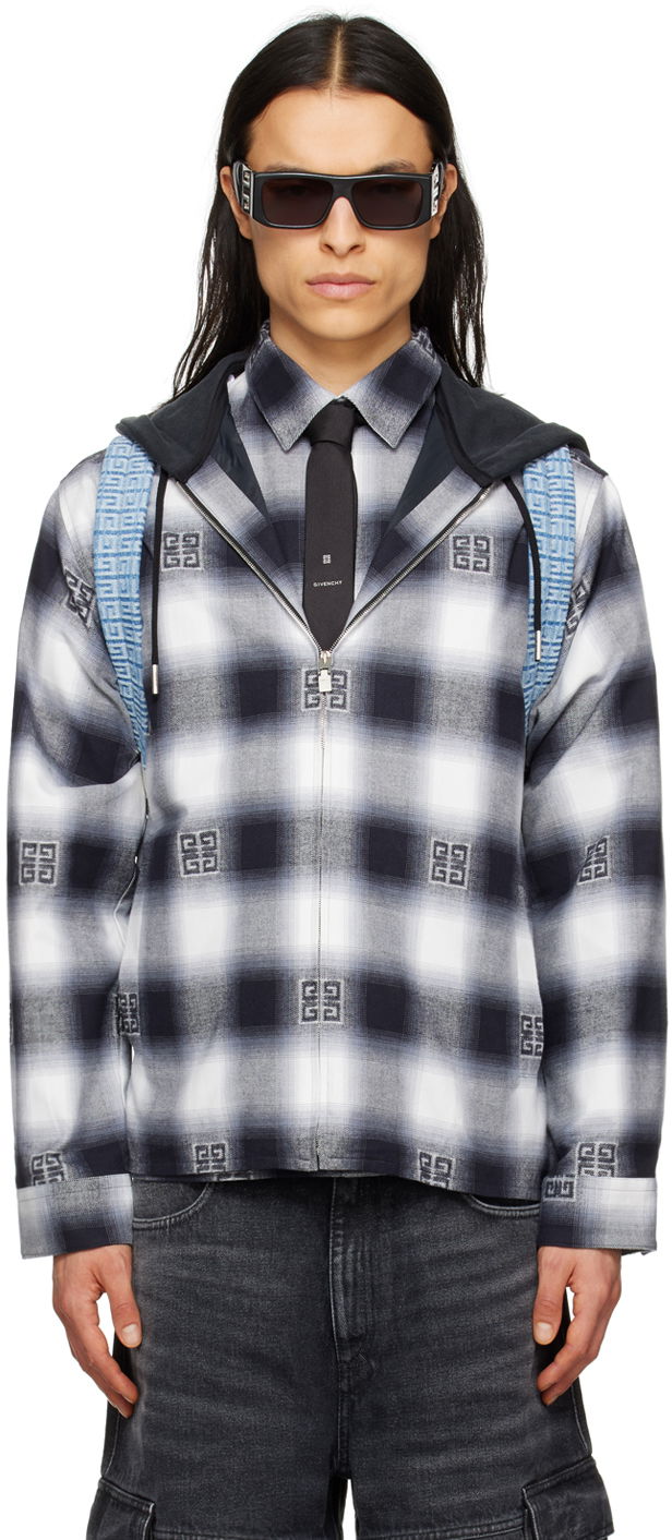 Košulja Givenchy Givenchy Check Zip-Up Hooded Shirt Plava | BM60VH13R9