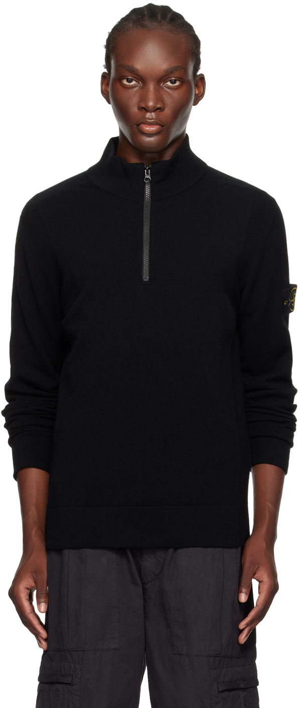 Džemper Stone Island Black Logo Patch Sweater Crna | 8115521A1
