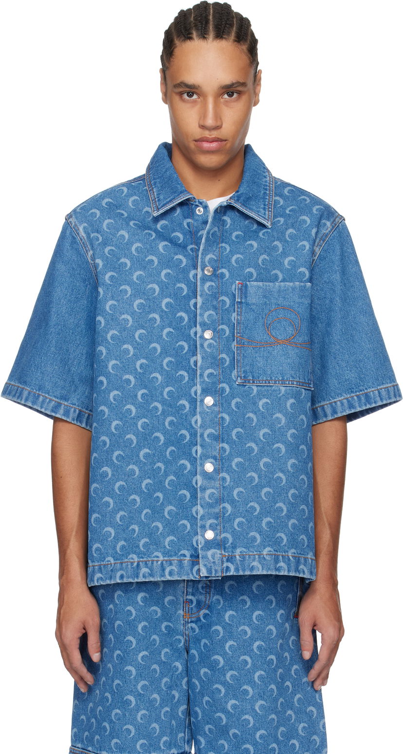 Košulja Marine Serre Marine Serre Moon Laser Workwear Denim Shirt Plava | MSI017A CDEN0002