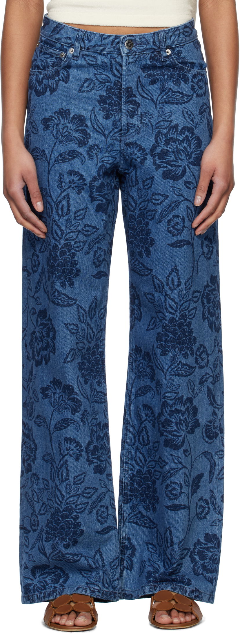 Jeans A.P.C. A.P.C. Elisabeth Floral-Print Wide-Leg Jeans Plava | COHGQ-F09181