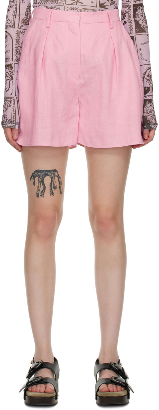 Kratke hlače Nanushka Pleated Cotton-Linen Blend Shorts Ružičasta | NW22PFST00633
