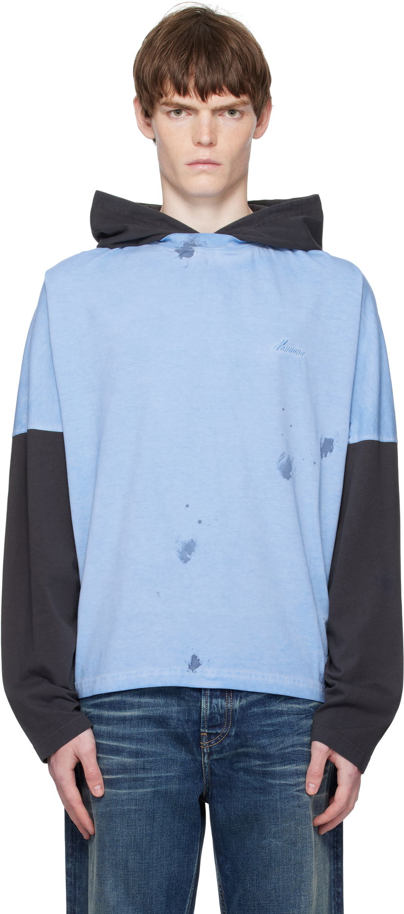 Dukserice We11done We11done Painted Long Sleeve Hoodie Plava | WD-TT2-25-784-U-BL