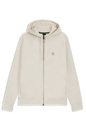 Dukserice BOSS Relaxed Fit Cotton Blend Hoodie with Monogram Bež | 50545581