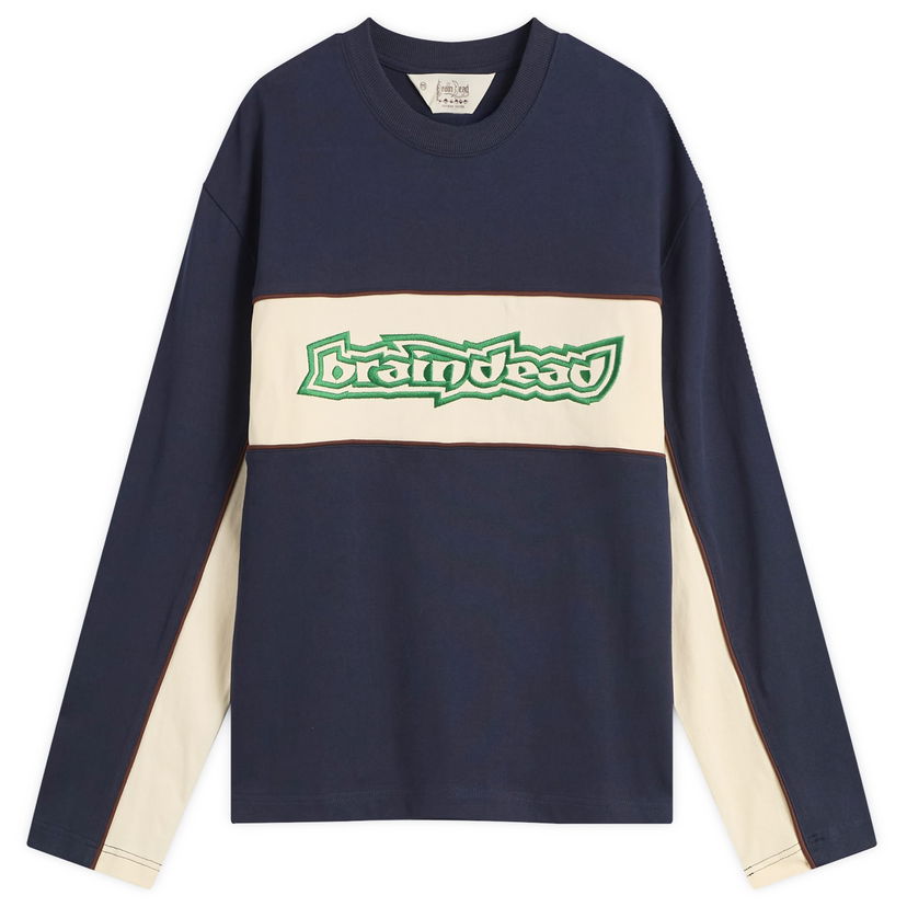Majica kratkih rukava Brain Dead Heavyweight Panelled Long Sleeve T-Shirt Tamnoplava | BDF25T010045-NVY