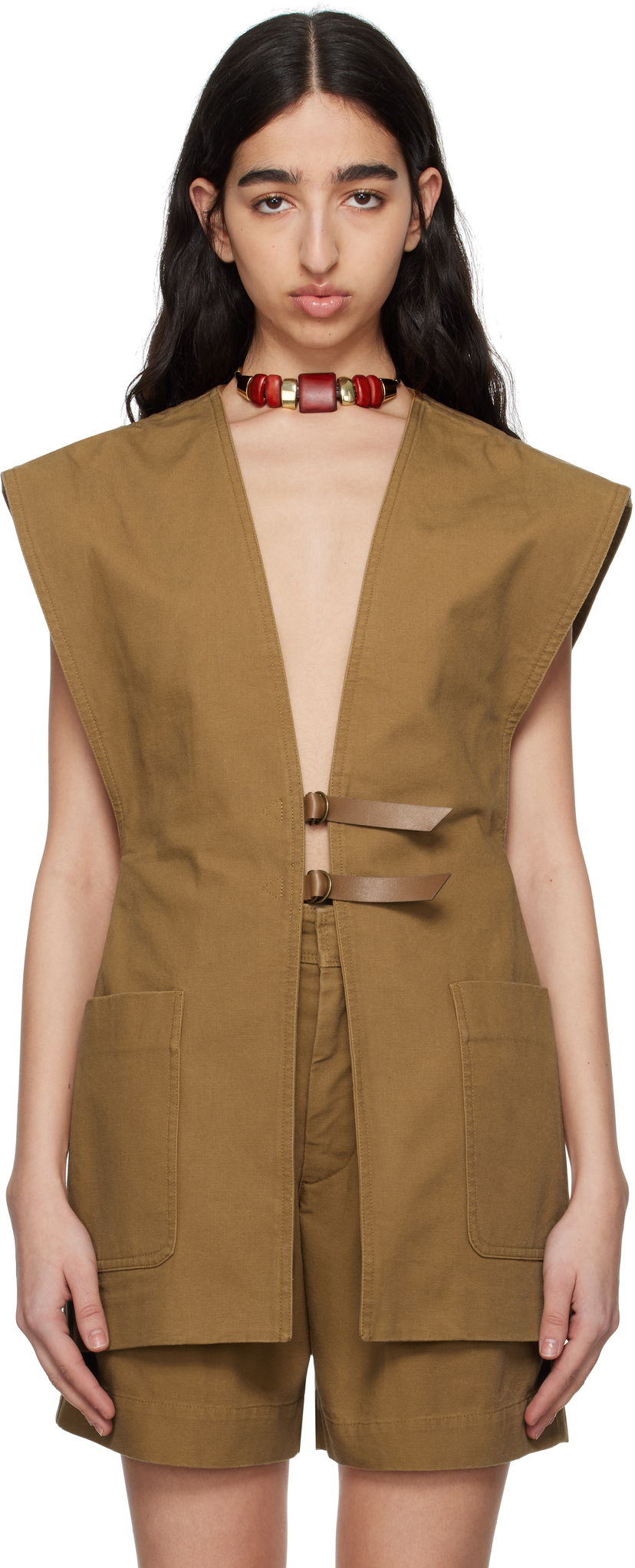 Prsluk ISABEL MARANT Isabel Marant Falila Cotton Canvas Vest Smeđa | GI0053FA-C2F01I