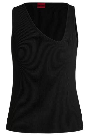 Majica bez rukava BOSS Knitted Top with Asymmetrical V-Neck Crna | 50518334