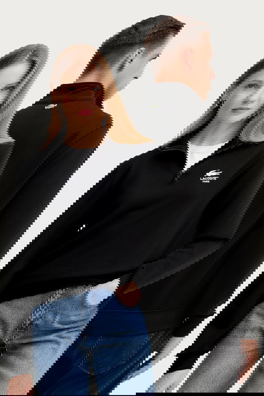 Dukserice Lacoste Cotton Half-Zip Sweatshirt with Paris Logo Print Crna | SH2735, 0