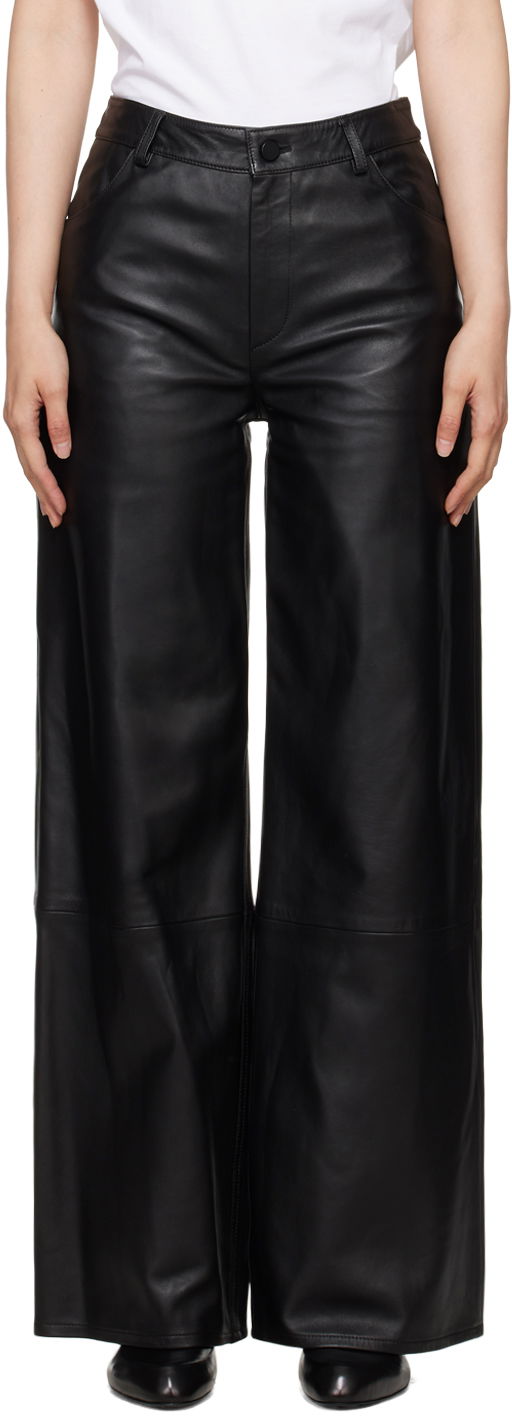 Hlače Loulou de Saison Loulou de Saison Figari Leather Wide-Leg Pants Crna | FIGARI
